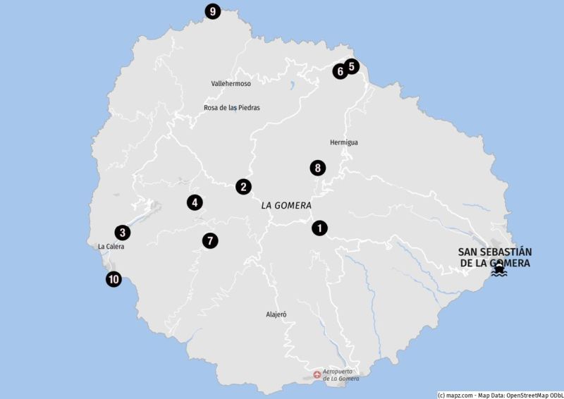 Karte beliebter Landausflugsziele auf La Gomera