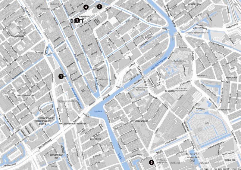 Karte der Highlights von Delft