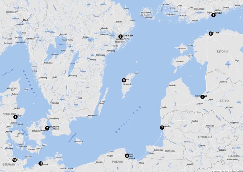 Karte der Kreuzfahrthäfen der Ostsee