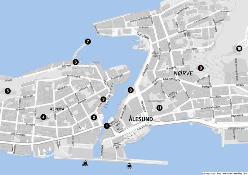Die Route unseres Stadtbummels in Ålesund