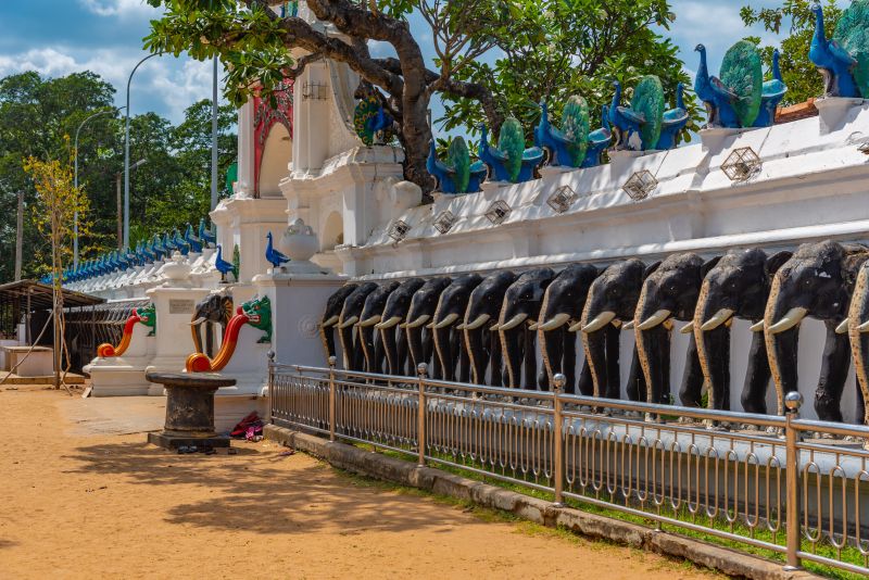 Elefantenreliefs am Maha Devale (Hauptschrein) des Kataragama-Tempels in Sri Lanka