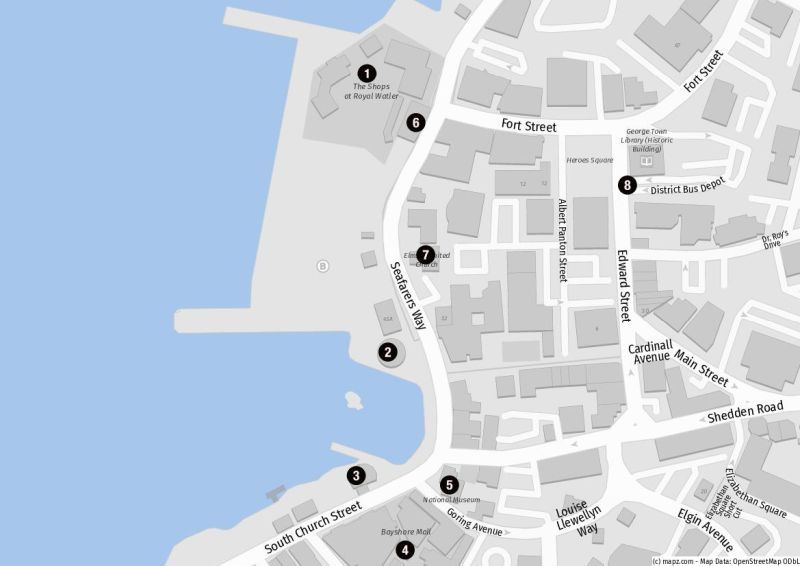 George Town ist ein Tenderhafen mit drei Tenderpiers