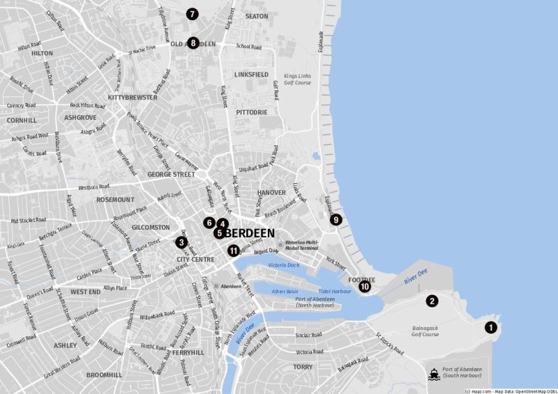 Karten des Hafens und der Highlights in Aberdeen