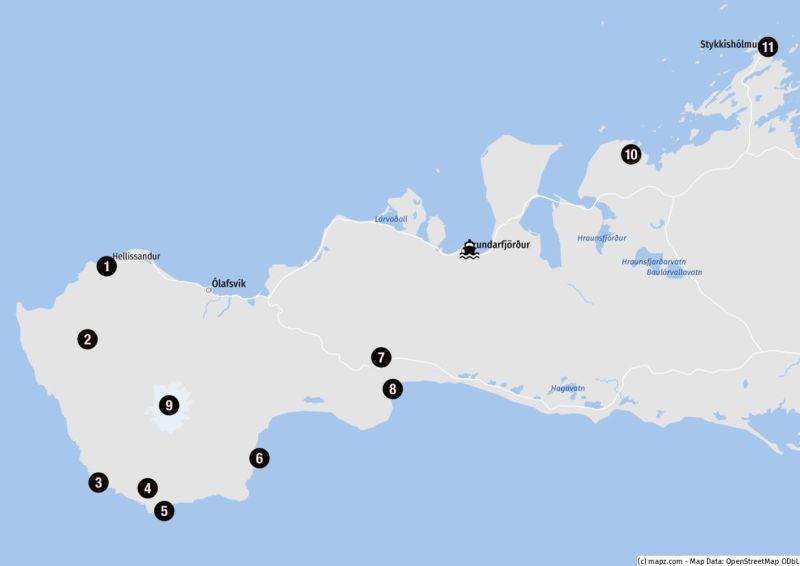 Highlights für Landausflüge auf der Snæfellsnes-Halbinsel