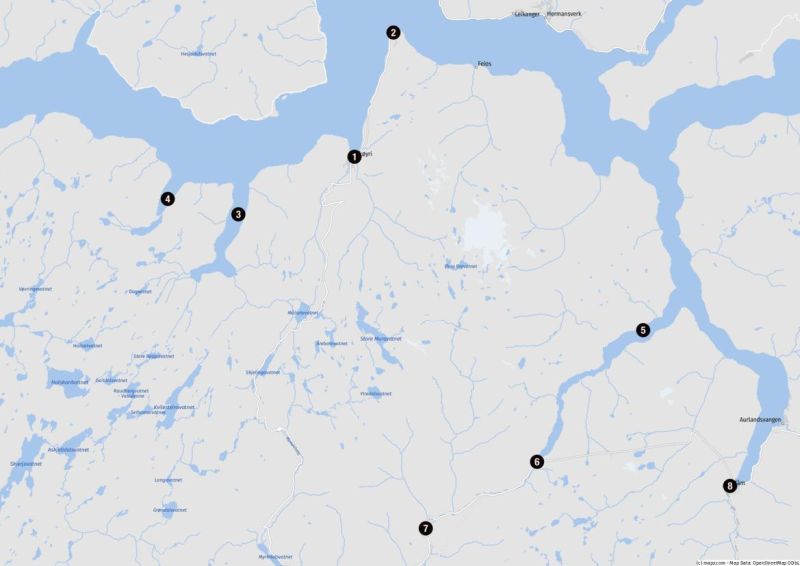 Karte der Highlights für Landausflüge im Umland von Vik