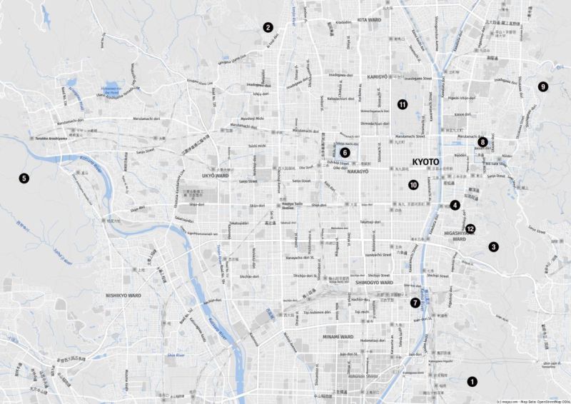 Karte der Highlights für Landausflüge in Kyoto