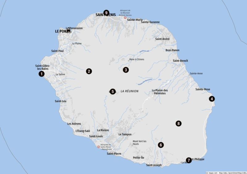 Karte der Highlights für Landausflüge in Le Port