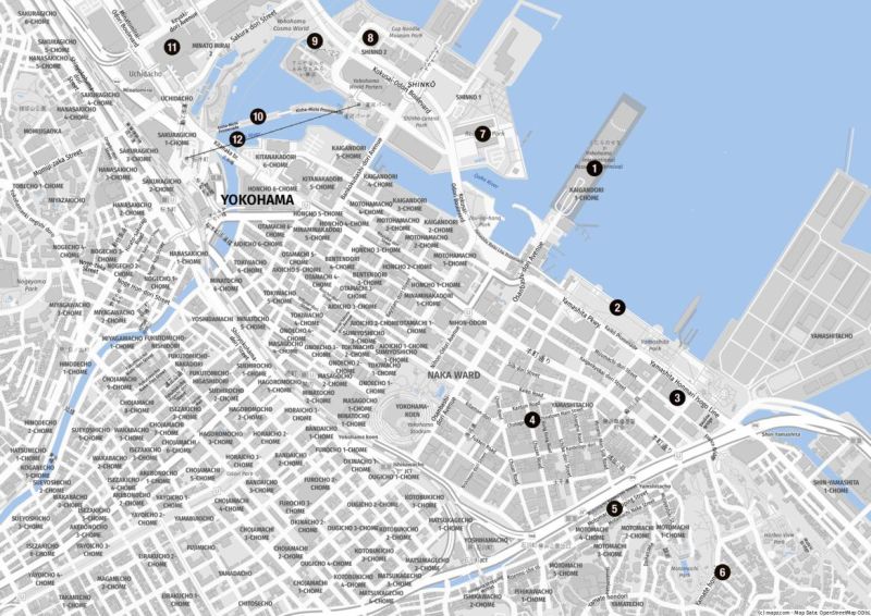 Karte der Highlights für Landausflüge in Yokohama