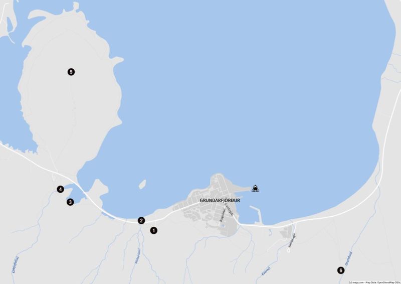 Karte der Highlights für eine Wanderung in Grundarfjörður