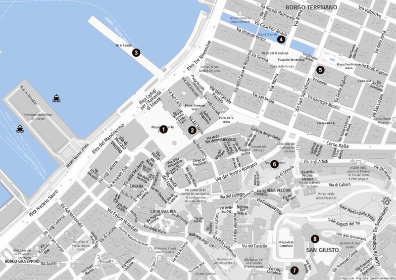Karte der Highlights für einen Stadtbummel in Triest