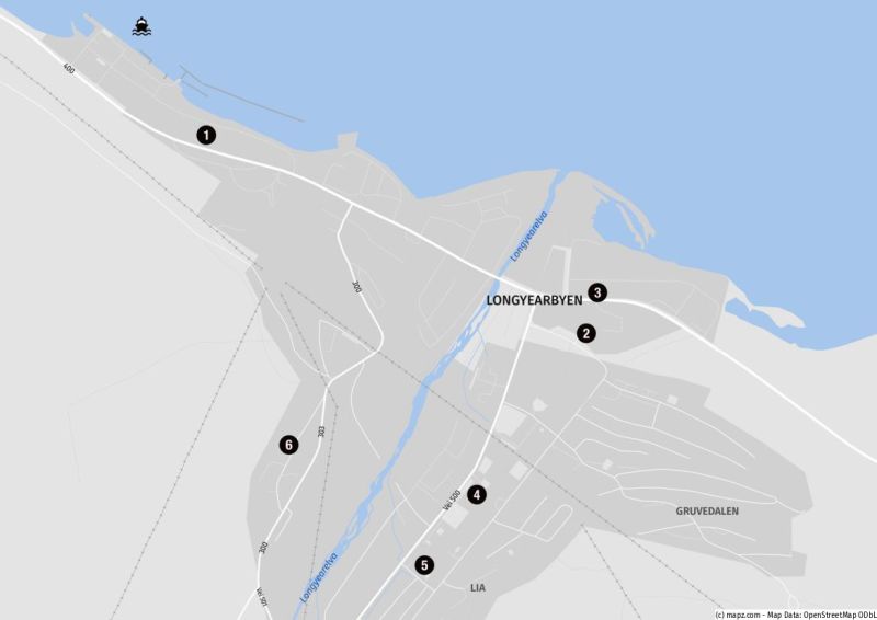 Karte der Highlights von Longyearbyen