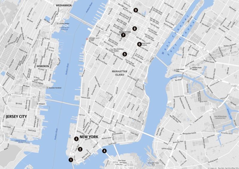 Karte der Highlights von Manhattan