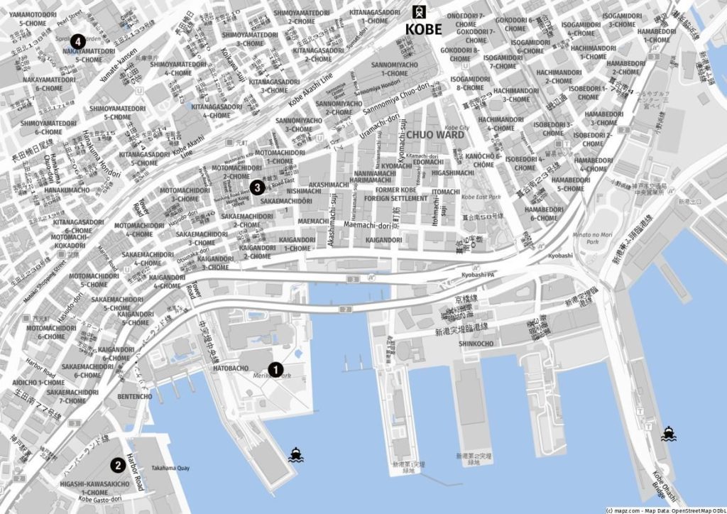Karte der Kreuzfahrthäfen in Kobe