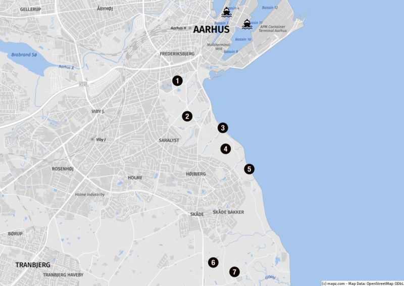 Karte der Landausflugsziele am Stadtrand von Aarhus