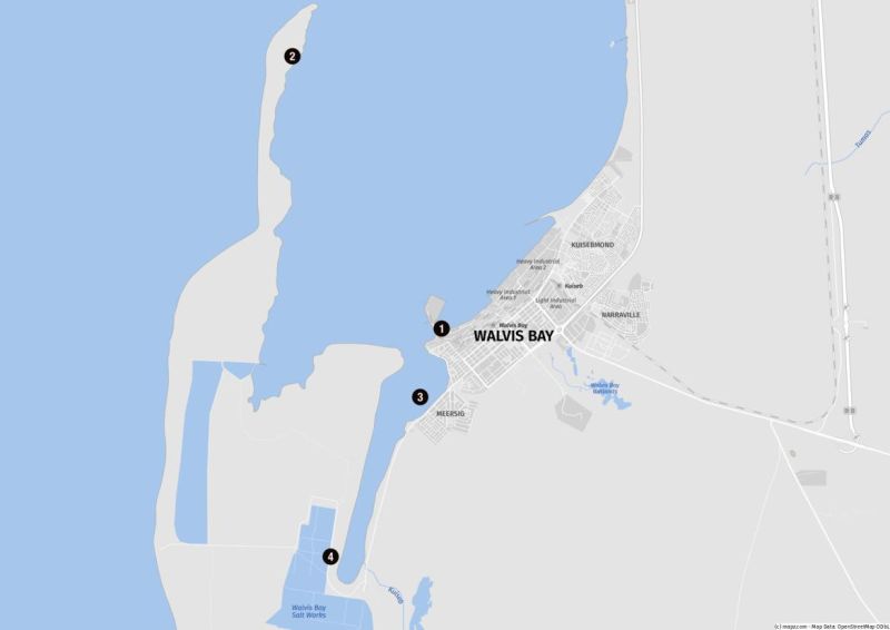 Karte der Landausflugsziele in Walfish Bay auf eigene Faust