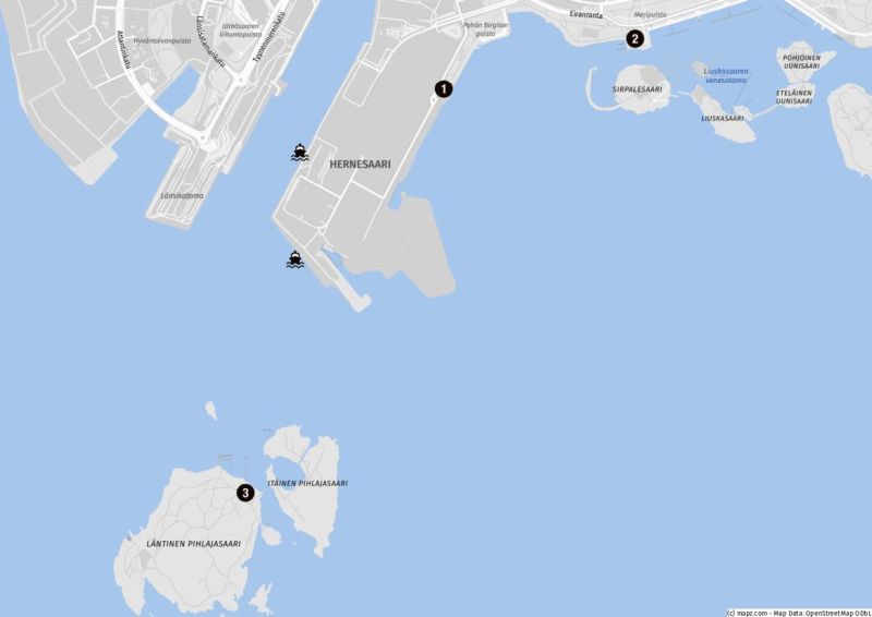 Karte der Löyly Sauna und der Insel Pihlajasaari