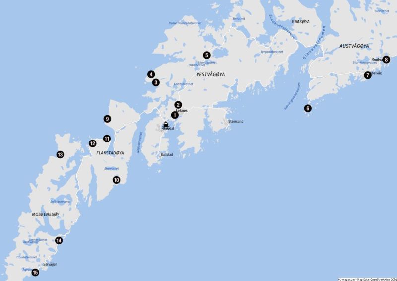 Karte der Sehenswürdigkeiten auf den Lofoten
