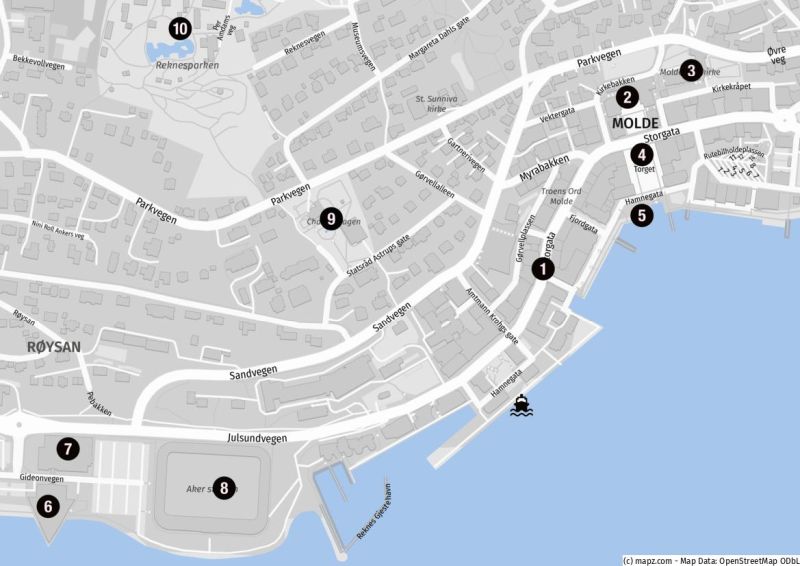 Karte der Sehenswürdigkeiten von Landausflüge in Molde