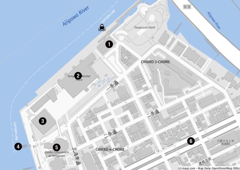 Karte der Tempozan Wharf mit dem Kreuzfahrtterminal