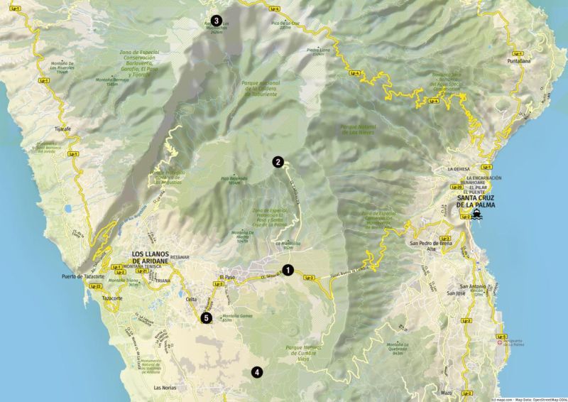 Karte des bergigen Zentrums von La Palma