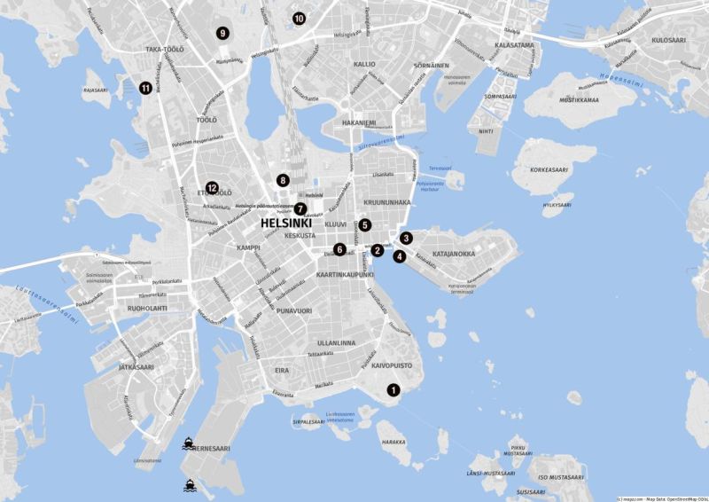 Karte für eine Radtour in Helsinki auf eigene Faust