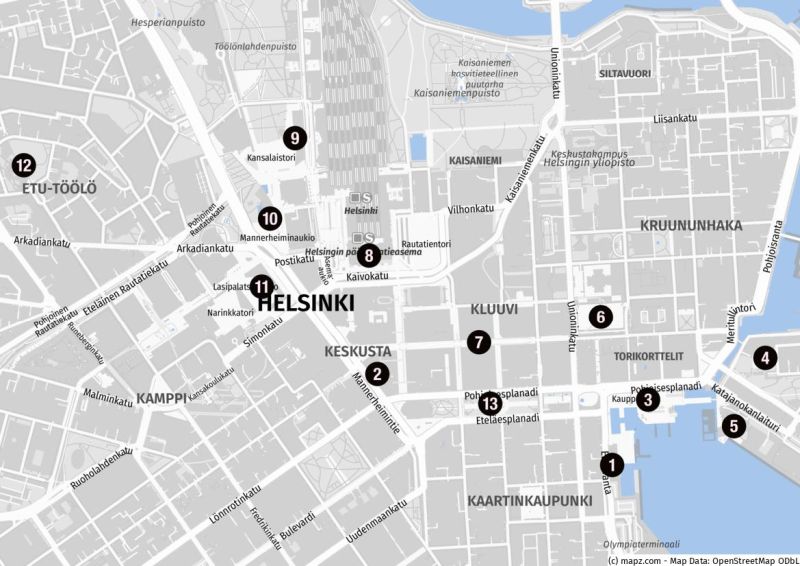 Karte für einen Stadtbummel im Zentrum von Helsinki