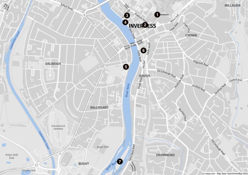 Karte für einen Stadtbummel in Inverness