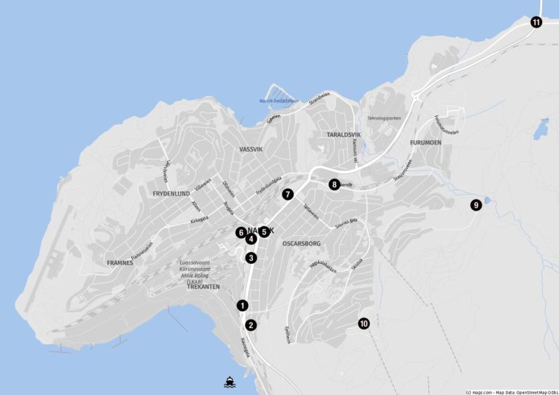 Karte für einen Stadtbummel in Narvik