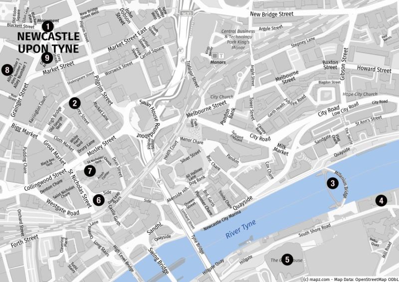 Karte für einen Stadtbummel in Newcastle auf eigene Faust