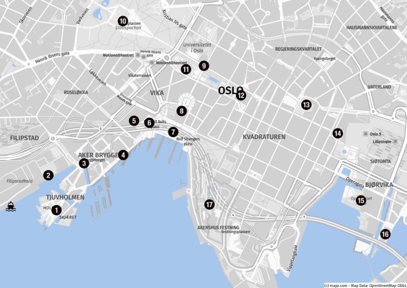 Karte für einen Stadtbummel in Oslo ab Filipstadkaia