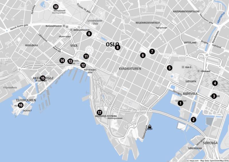 Karte für einen Stadtbummel in Oslo ab Revierkaia