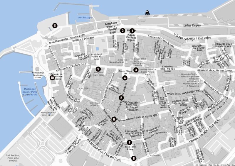 Karte für einen Stadtbummel in der Altstadt von Koper