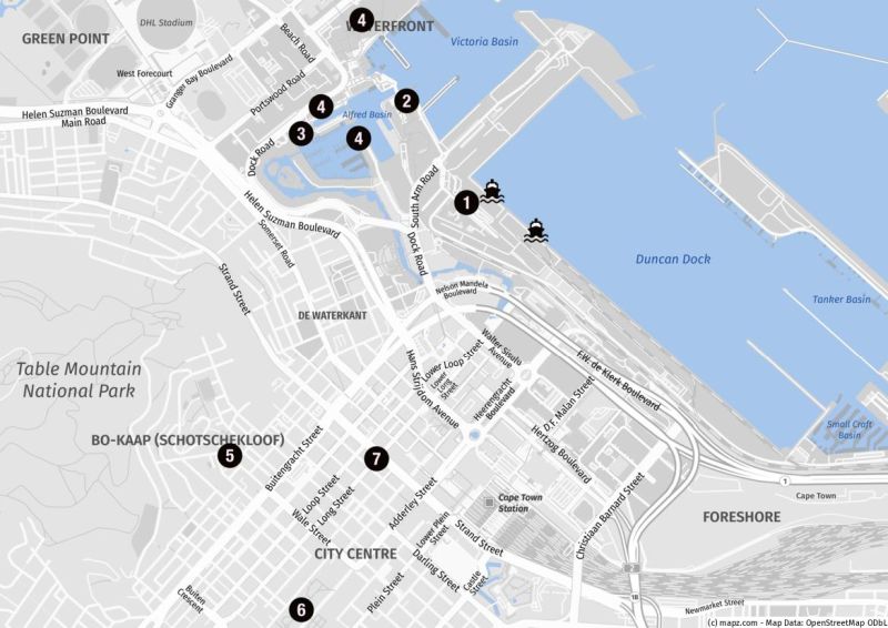 Karte von Kapstadt für Kreuzfahrer
