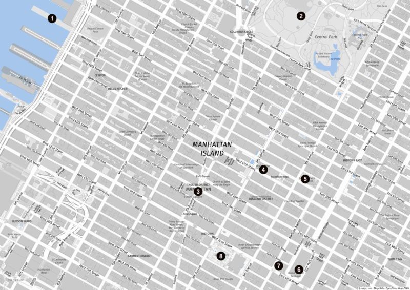 Karte von Uptown & Midtown (klassisches New York)