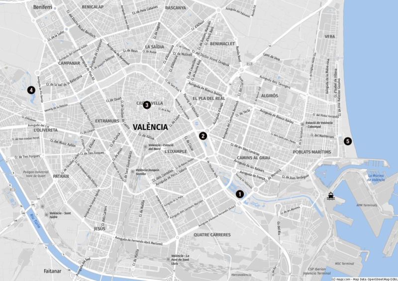 Karte von Valencia für Kreuzfahrer