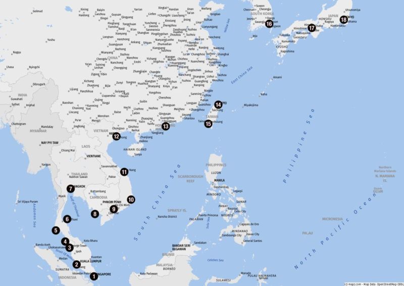 Kreuzfahrthäfen für Landausflüge in Asien