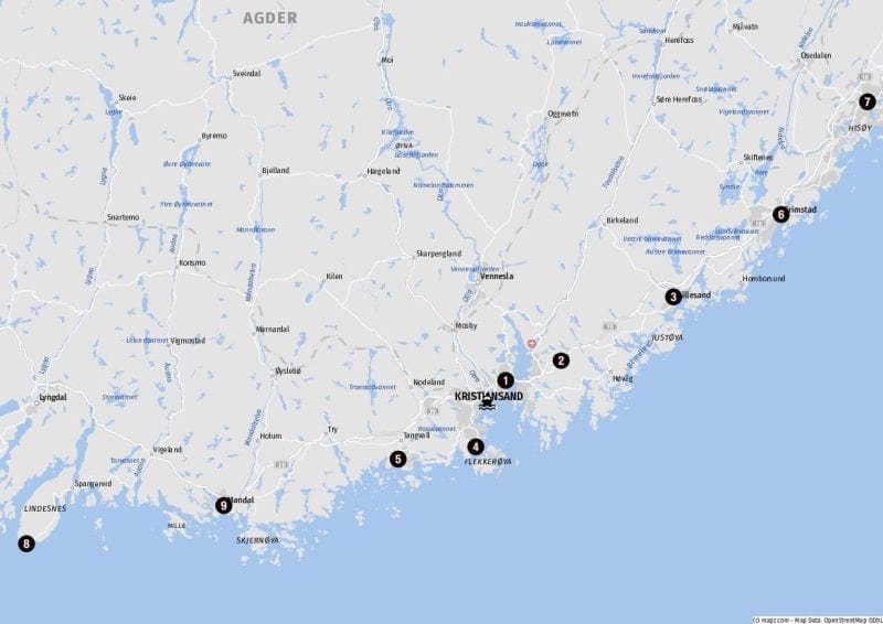 Landausflugsziele in der Region Kristiansand