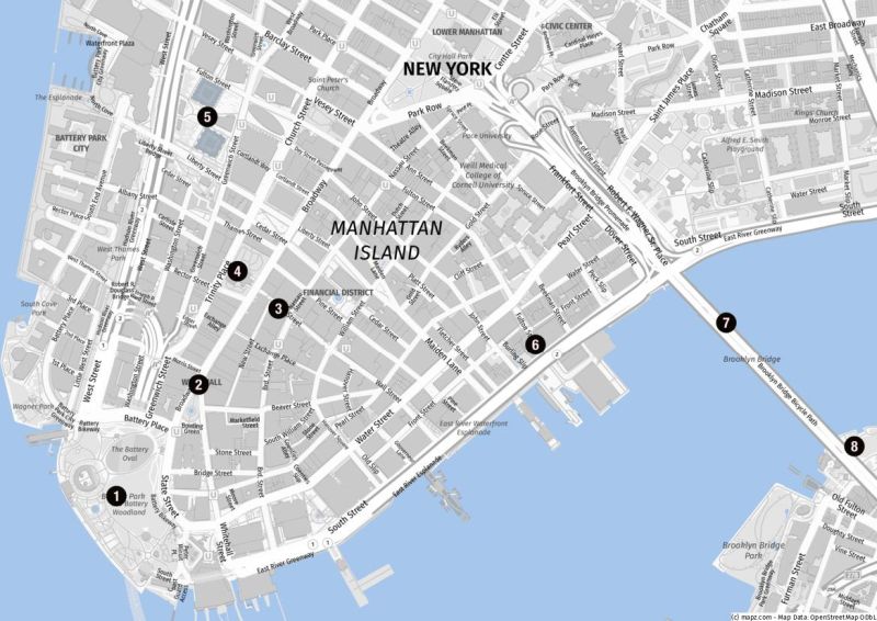 Karte für Landausflüge in Lower Manhattan