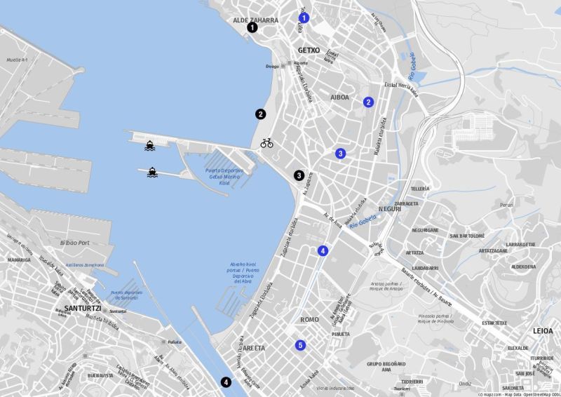 Karte der Gegend rund um den Kreuzfahrthafen in Getxo