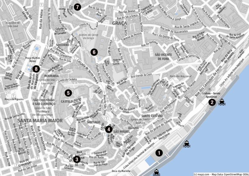 Karte: Rundgang durch die Alfama und Fahrt mit der Tram 28E