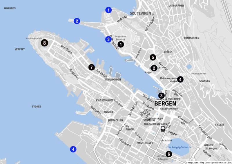 Sehenswürdigkeiten für Landausflüge in Bergen