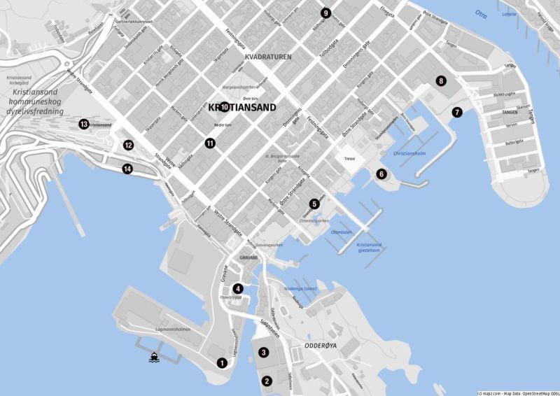 Karte für den Stadtbummel in Kristiansand