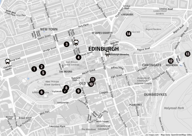 Karte: Stadtrundgang in Edinburgh auf eigene Faust