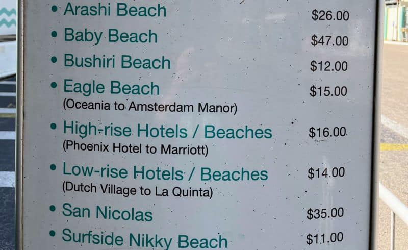 Taxipreise für den Tag auf Aruba auf eigene Faust