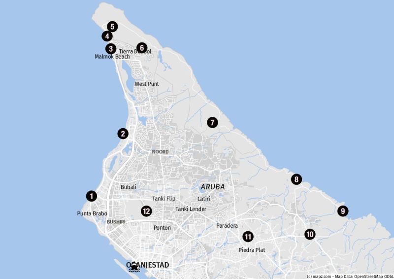 Viele Landausflugsziele befinden sich im Norden von Aruba